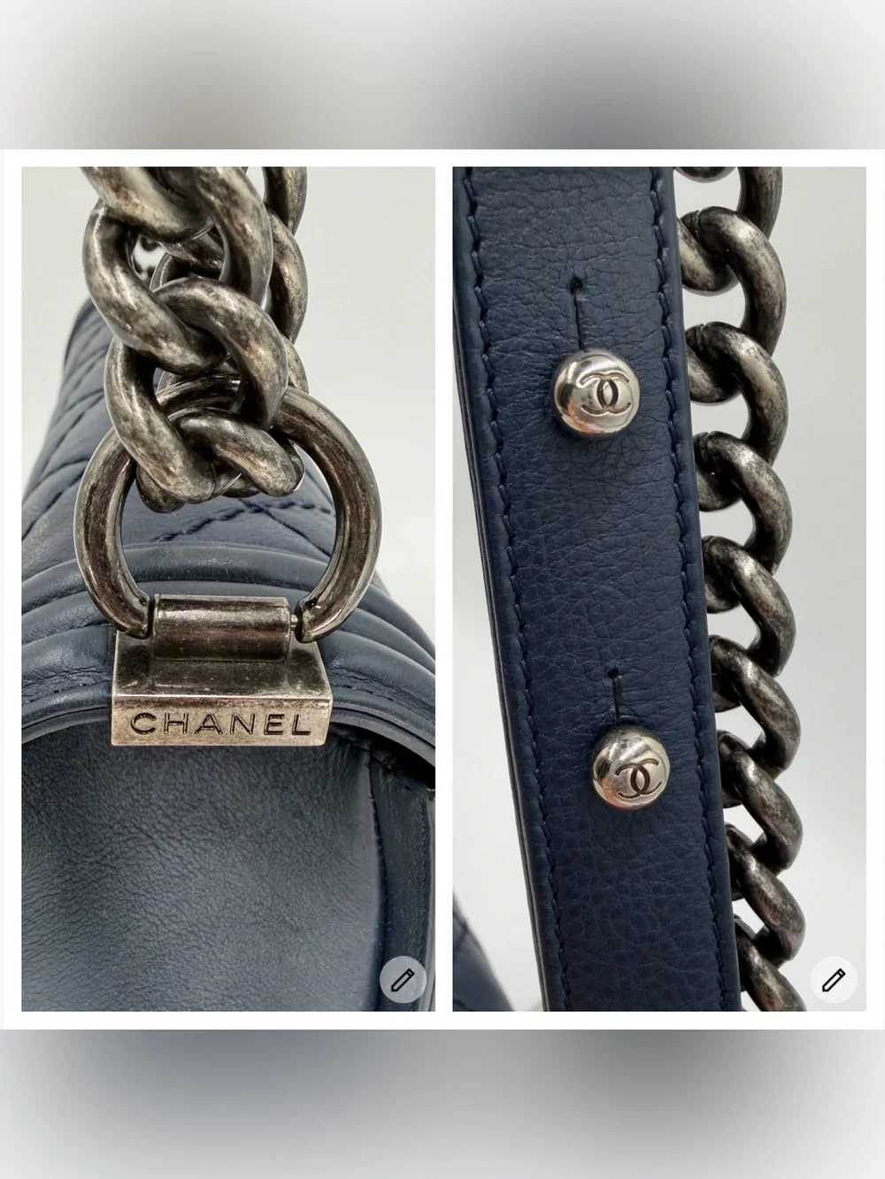 💙CHANEL Navy Quilted Medium Boy Bag 💙